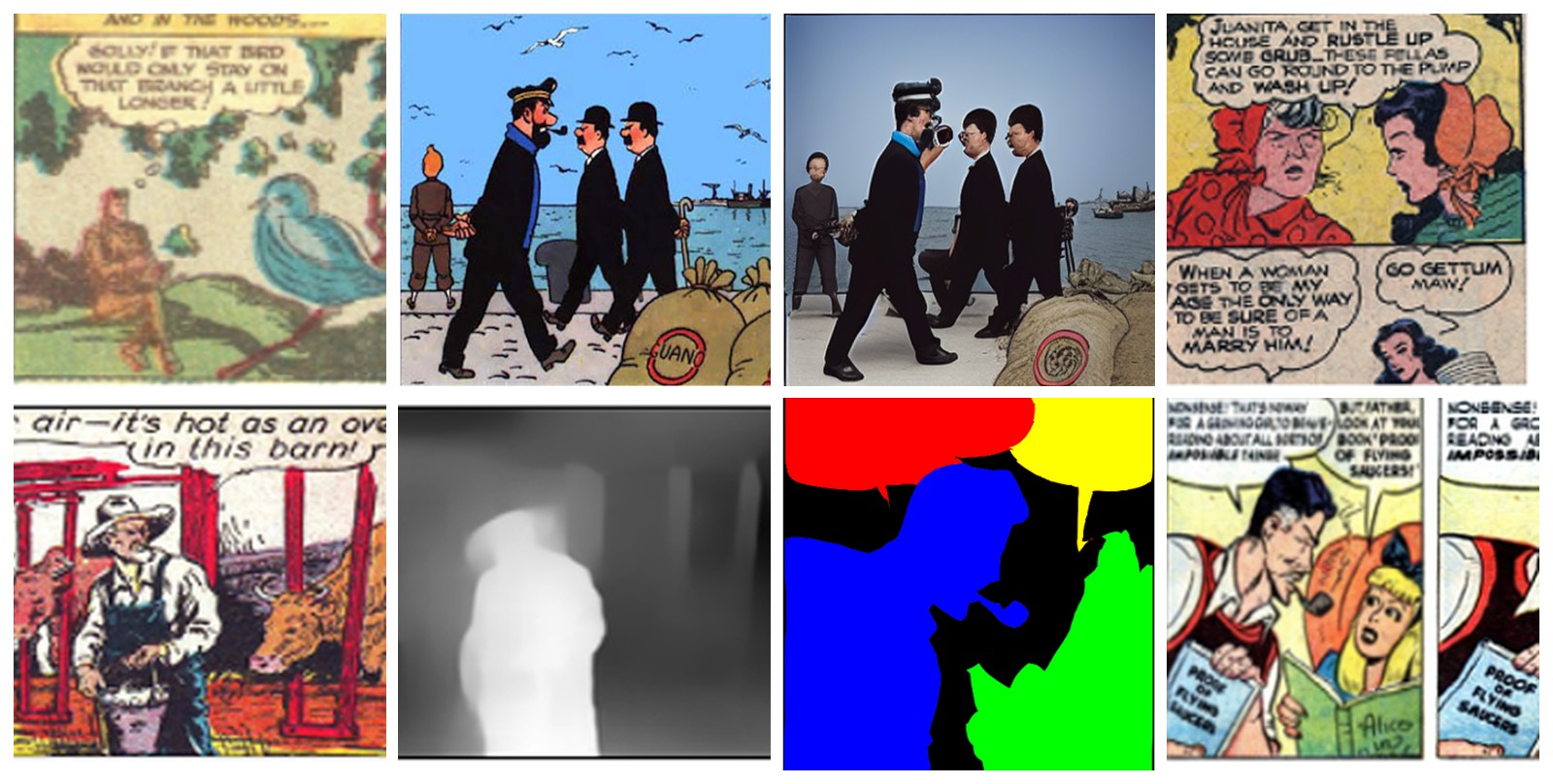 Comics panels, their photo translations, depth maps and a retargeted panel