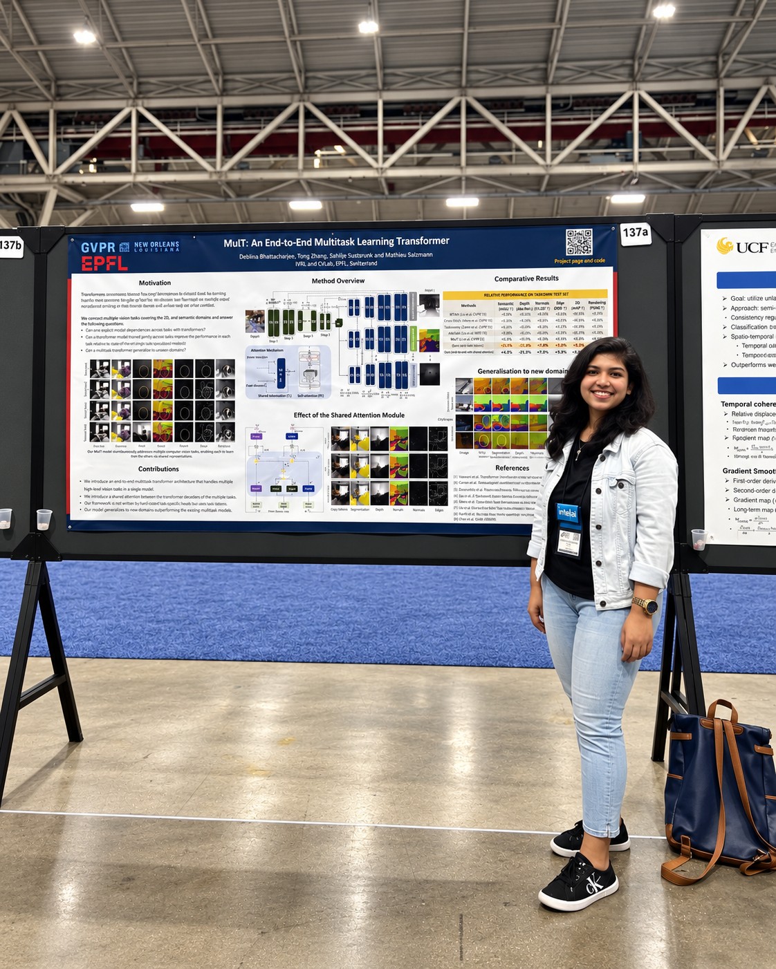 Deblina beside her poster at CVPR 2022
